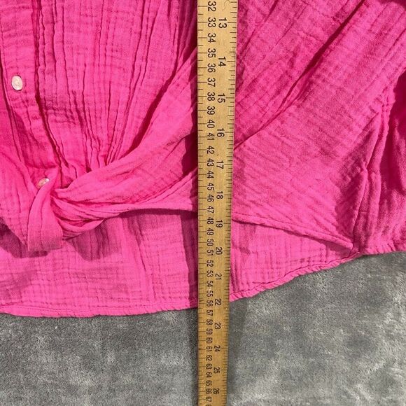 Universal Thread Short Sleeve Gauze Cotton Twist-Front Button Shirt XL Pink - Picture 6 of 7